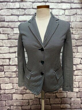 Talbots Navy & White Stripe Button Down Jacket Size P